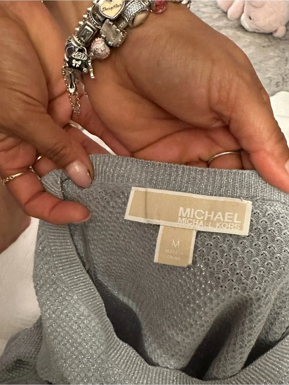 Michael Kors Gray Textured Knit Crewneck Sweater